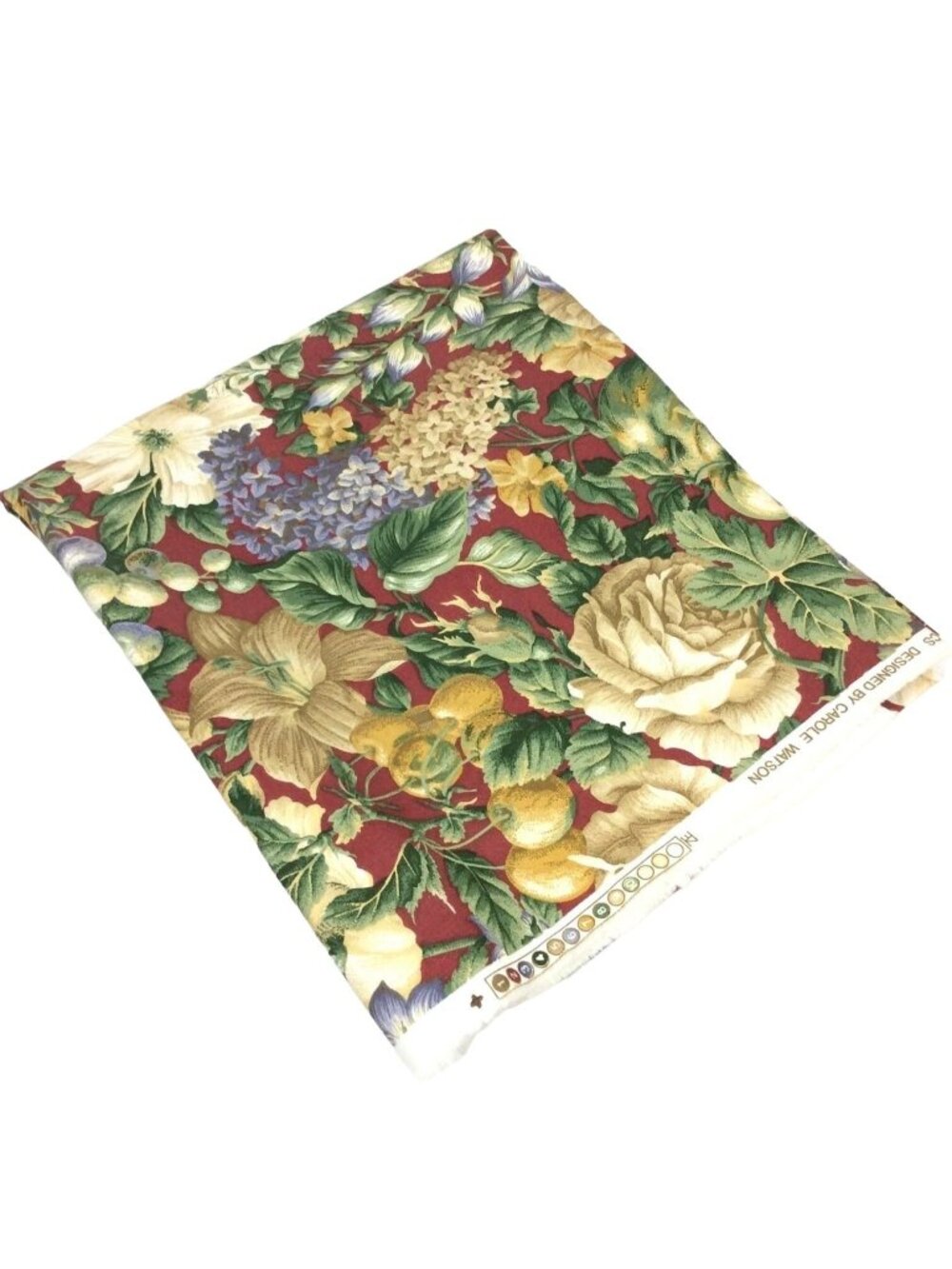 P Kaufmann Floral Fruit Upholstery Fabric Red White Roses 1.29 Yards x 54 in